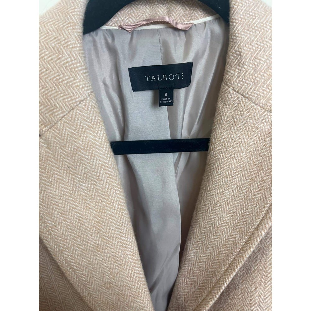 Talbots Womens Tan Herringbone Wool Blend Blazer Gold Button Jacket Size 8 - Picture 5 of 10
